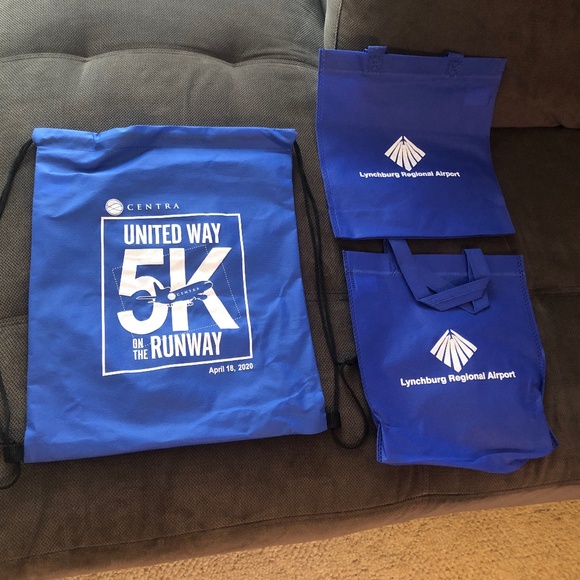 5K On The Runway Drawstring Bookbag & 2 Reuseable Lynchburg Airport Bags - Picture 1 of 4